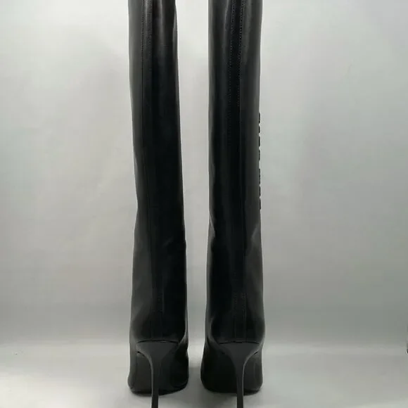 Alexander Wang Delphine brand-embossed leather heeled knee-high boots size 36.5 - Picture 7 of 15